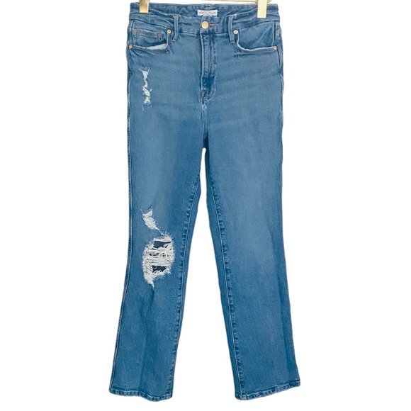 Good American Good Curve Straight Jeans GCS144T High Waist Distressed Sz 6 W 28 - Picture 3 of 10